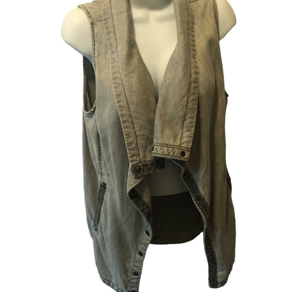 Anthropologie Marrakech Tombolo Utility Vest Size L Army Green Pockets Snap Up - Picture 7 of 9